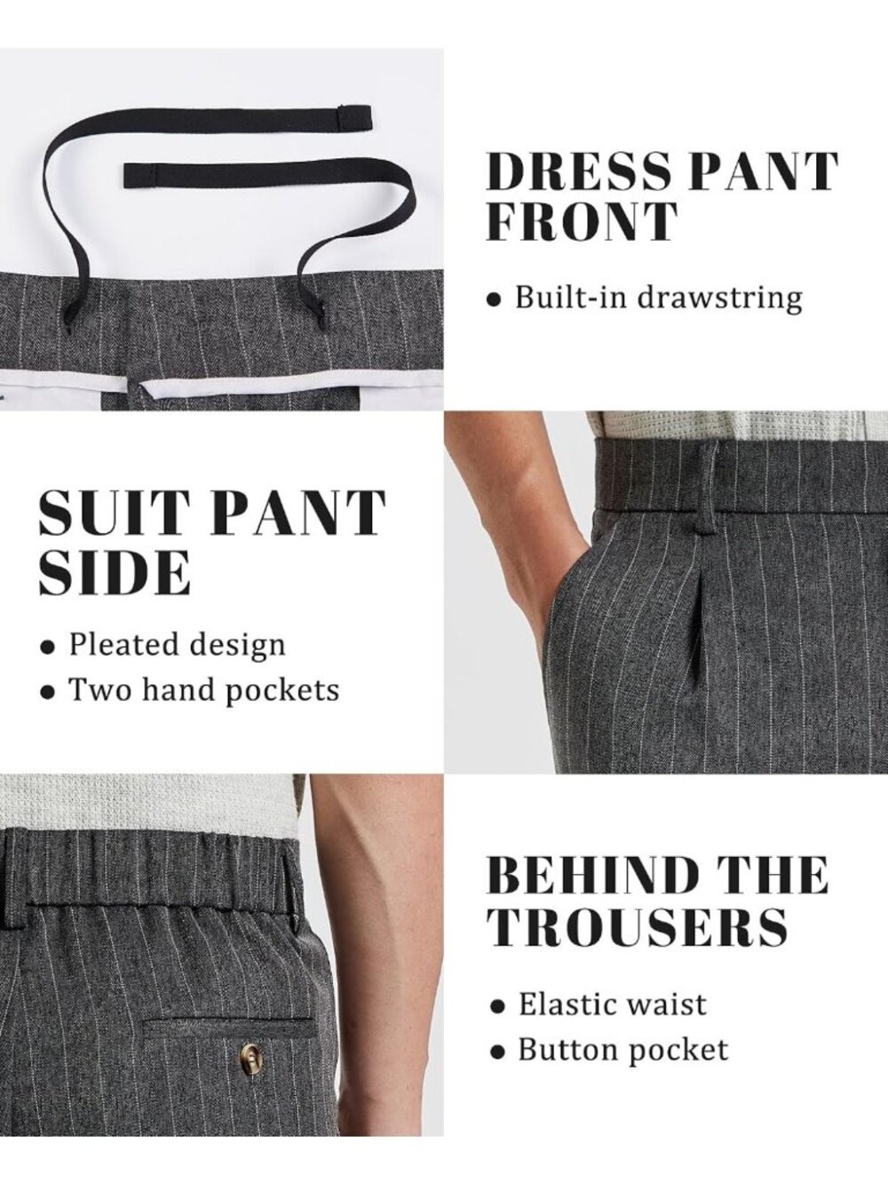 Stylish Men's Pinstripe Wide Leg Baggy Dress Pants | Pleated Loose Fit Trousers - Picture 5 of 7